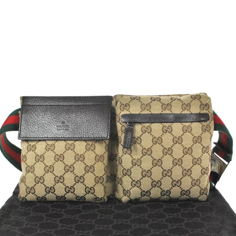 Gucci Beige GG Supreme Dual-Pocket Crossbody with Green and Red Web Strap - Picture 11 of 13